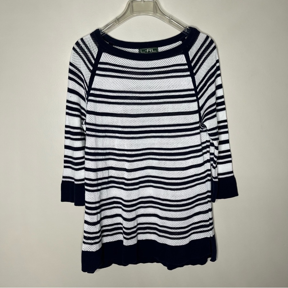 LRL Ralph Lauren Active Navy/White  Mesh Long Sleeve Tunic Size 1X